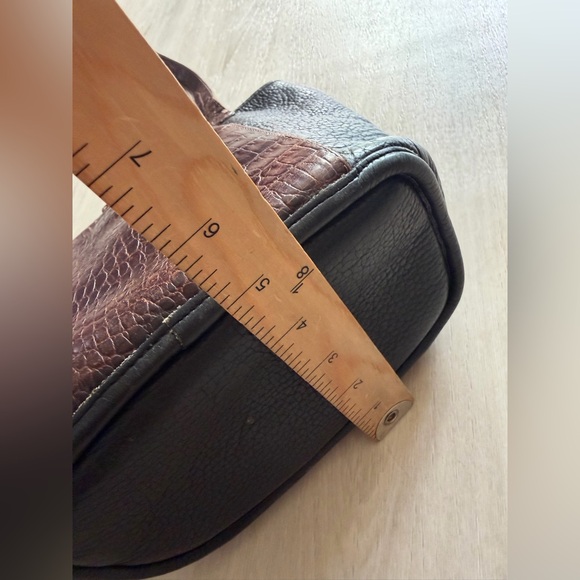 Vtg Brighton Leather Handbag Purse Crossbody Shoulder Bag Black Moc Croc - Picture 9 of 12